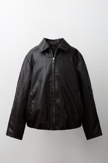 LEATHER EFFECT BOMBER JACKET - Brown by Zara