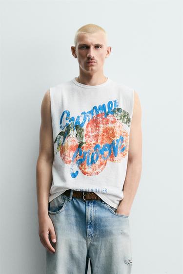 WASHED PRINT KNIT TANK TOP - White by Zara