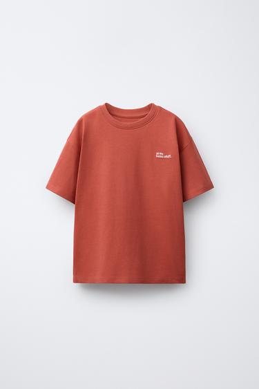 HEAVYWEIGHT EMBROIDERED SLOGAN T-SHIRT - Red / Orange by Zara