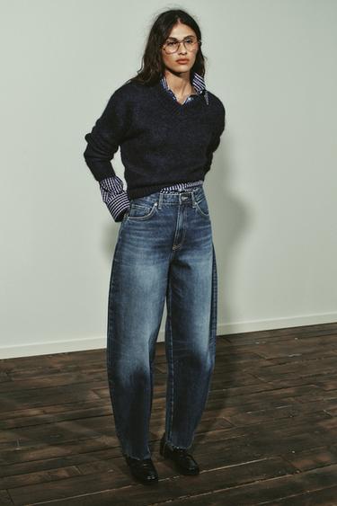 HIGH-WAIST TRF BARREL JEANS - Navy blue by Zara