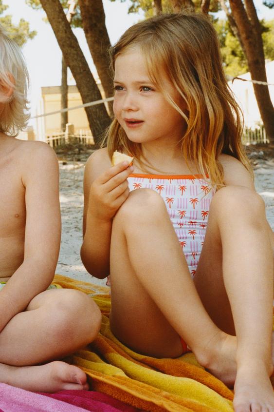 1-6 YEARS / MINI PALM TREE PRINT SWIMSUIT - Orange by Zara - Image 0