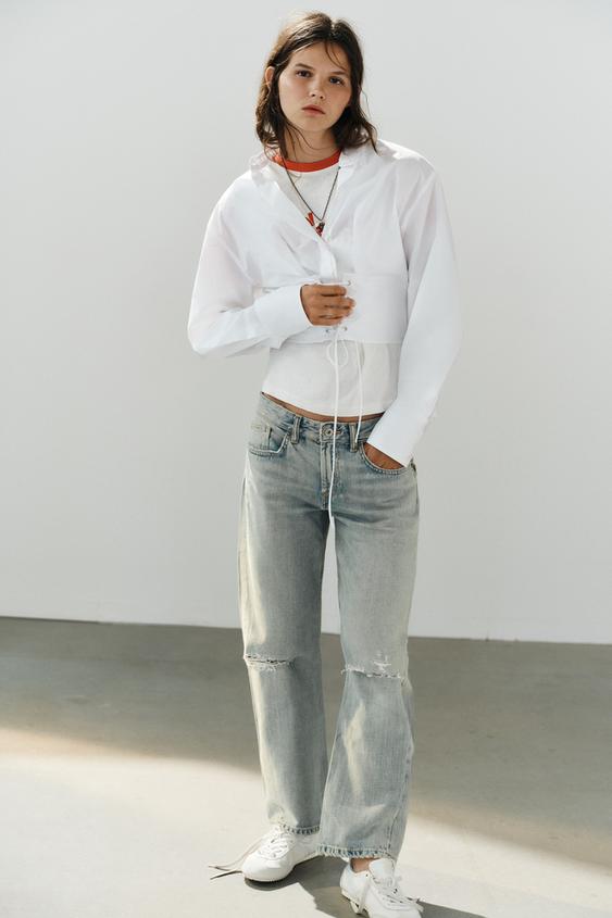 TRF RIPPED CROPPED JEANS - Blue / Grey by Zara - Image 0