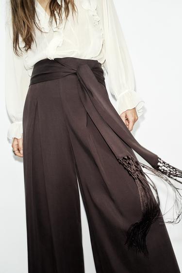 FRINGED BELT TROUSERS - Brown by Zara