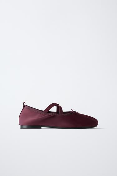 BOW BALLERINA FLATS - Maroon by Zara