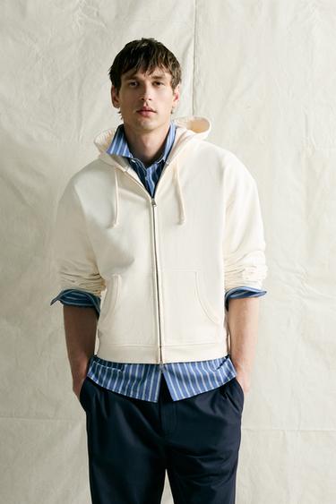 REGULAR FIT ZIP-UP HOODIE - Ecru by Zara