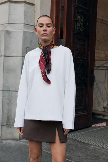 COTTON T-SHIRT WITH LABEL - White by Zara - Image 0