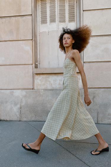 CHECK STRAPPY MIDI DRESS - Yellow by Zara