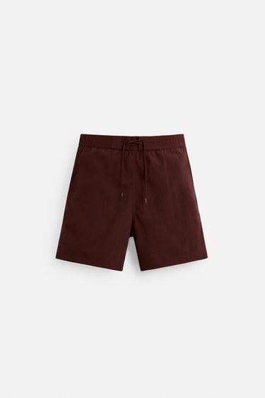 DRAWSTRING LONG SWIMMING TRUNKS - Burgundy by Zara