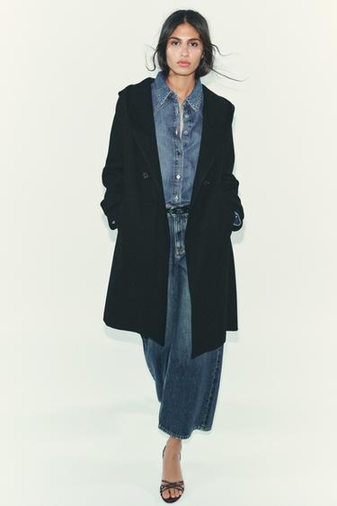 SOFT HOODED COAT - Black by Zara