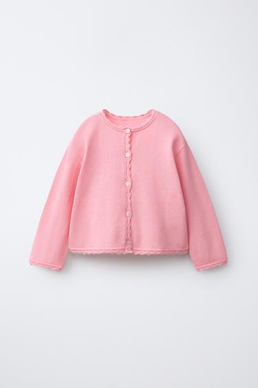 KNIT CARDIGAN WITH OPENWORK DETAILS - Coral pink by Zara