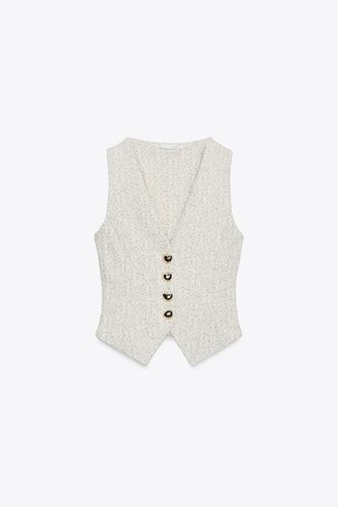 BUTTONED TEXTURED WAISTCOAT - Ecru by Zara