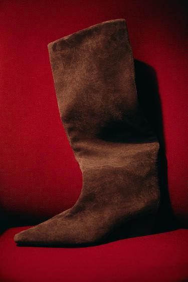 COWBOY SPLIT SUEDE BOOTS - Brown by Zara