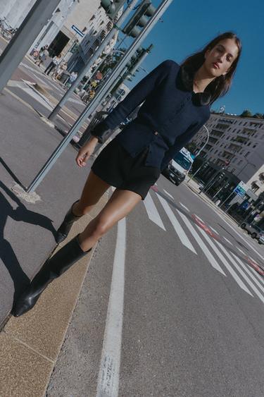 CONTRAST KNIT FAUX FUR CARDINGAN - Navy blue by Zara