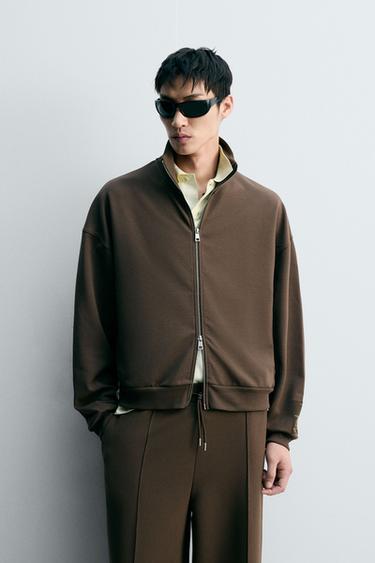 INTERLOCK LABEL JACKET - Chocolate by Zara