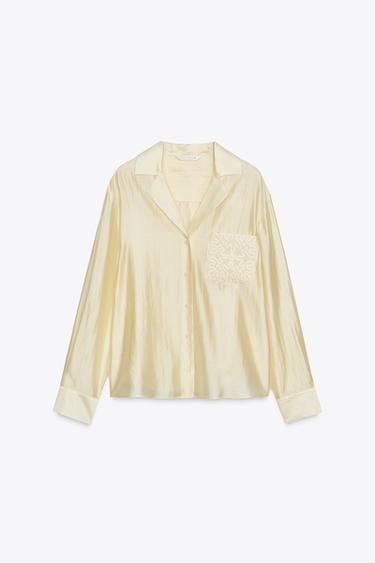 ZW COLLECTION EMBROIDERED POCKET SHIRT - Yellow by Zara