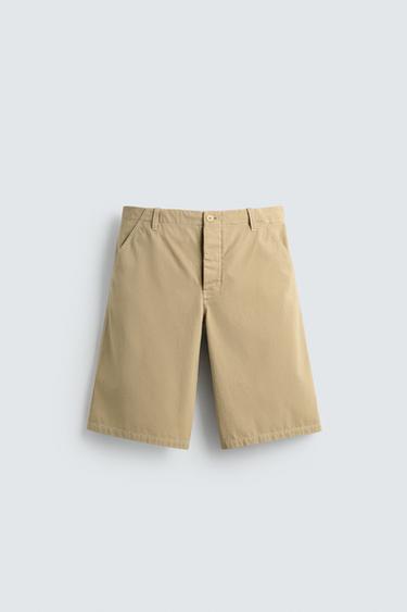 WASHED RELAXED FIT BERMUDA SHORTS - Light yellow by Zara