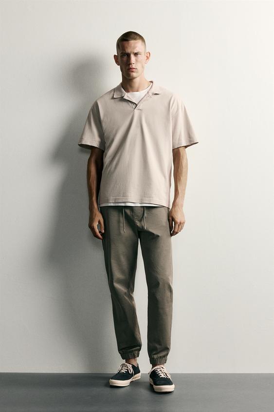SLIM FIT JOGGER WAIST TROUSERS - Khaki by Zara - Image 0