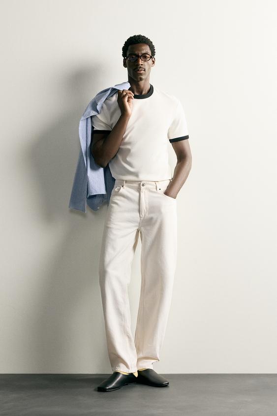 RINGER BASIC CONTRAST RIBBED T-SHIRT - Oyster-white by Zara - Image 0