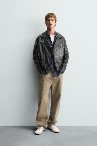 LEATHER BIKER JACKET - Black by Zara - Image 0