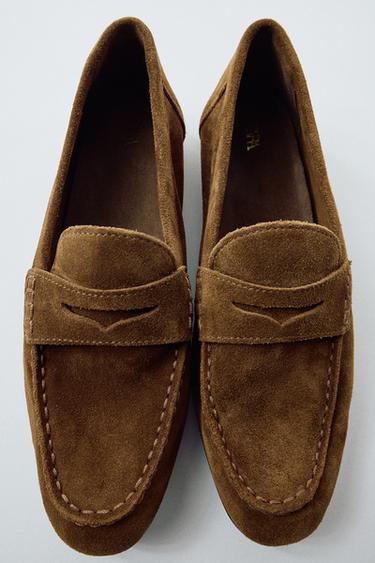 FLAT SPLIT SUEDE LOAFERS - Brown by Zara