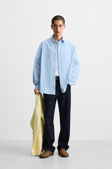 POPLIN SHIRT WITH POCKET - Sky blue by Zara - Image 0