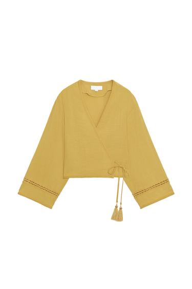 LACE TRIM CROSSOVER JACKET - Mustard by Zara
