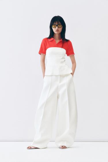 PEPLUM BANDEAU TOP - Oyster-white by Zara