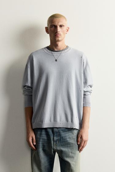 LIGHTWEIGHT DISTRESSED JUMPER - Faded indigo by Zara