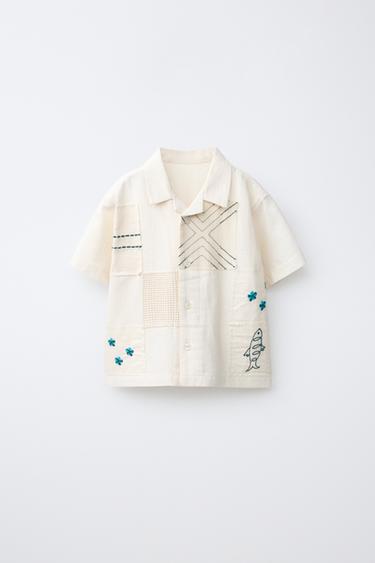 COTTON/LINEN PATCH SHIRT - Ecru by Zara