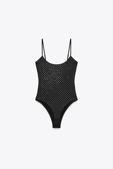 POLYAMIDE BODYSUIT WITH RHINESTONES - Black by Zara