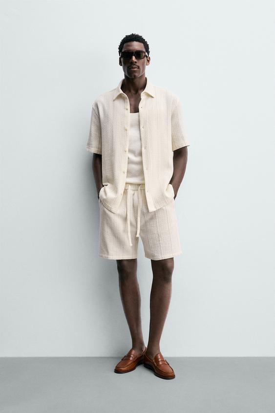 TEXTURED REGULAR FIT BERMUDA SHORTS - Ecru by Zara - Image 0