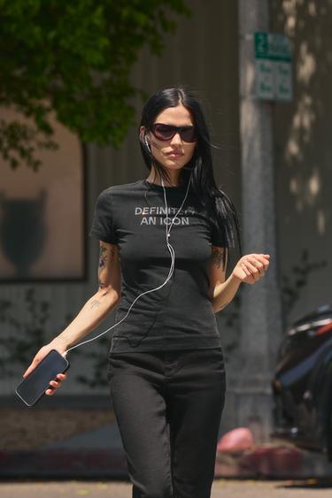 WASHED EFFECT RHINESTONE SLOGAN T-SHIRT - Anthracite grey by Zara