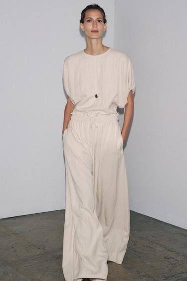 ZW COLLECTION FLOWING PYJAMA TROUSERS - Sand by Zara - Image 0
