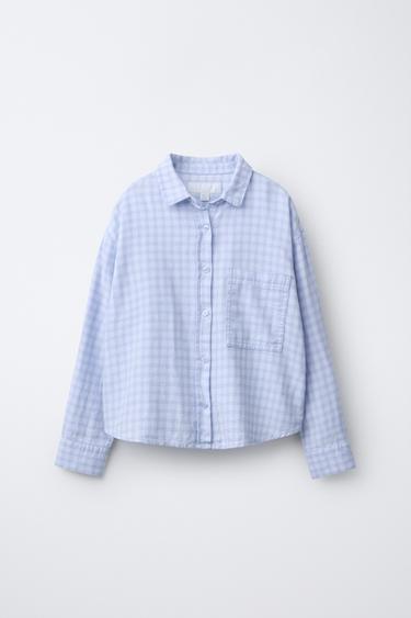 OVERSIZE CHECK SHIRT - Light blue by Zara