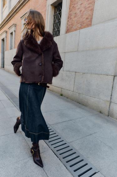 REVERSIBLE DOUBLE-FACED FAUX FUR JACKET - Dark brown by Zara