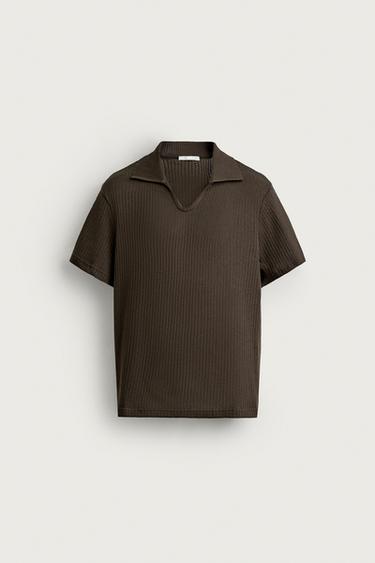 REGULAR FIT OPEN-KNIT POLO SHIRT - Brown by Zara