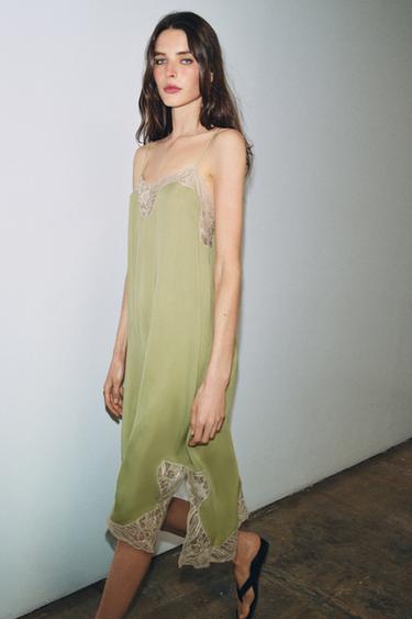 ZW COLLECTION SATIN LACE DRESS - Pistachio by Zara