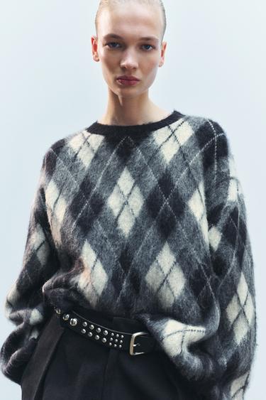 DIAMOND PATTERN KNIT SWEATER - Grey by Zara