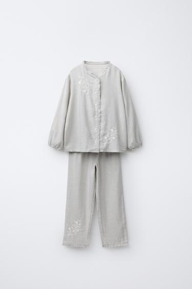 2-6 YEARS/ EMBROIDERED FLOWER PYJAMAS - Grey marl by Zara
