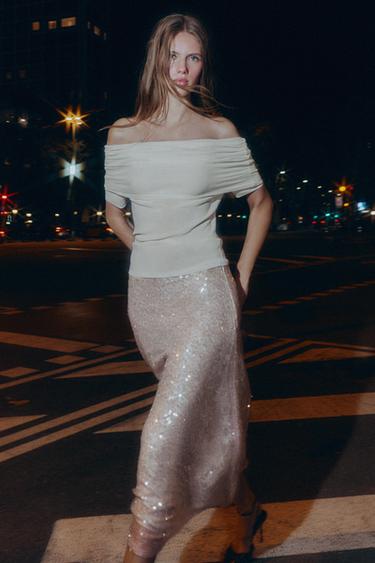 OFF-THE-SHOULDER KNIT TOP - Ecru by Zara