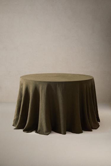 ROUND WASHED LINEN TABLECLOTH - Khaki by Zara - Image 0