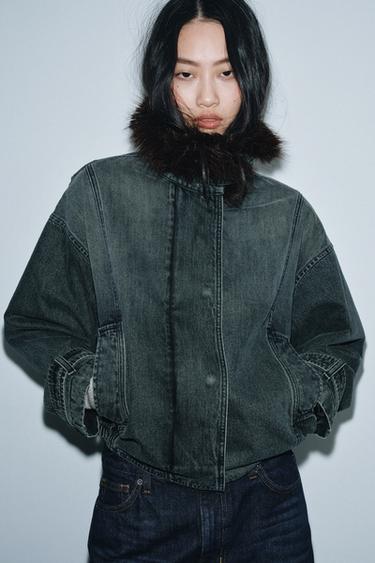 ZW COLLECTION DENIM BOMBER JACKET - Blue by Zara