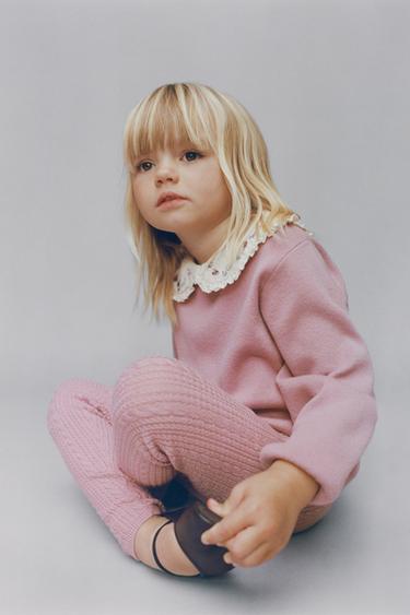 KNIT SWEATER WITH PETER PAN COLLAR AND FLOWERS - Mid-pink by Zara