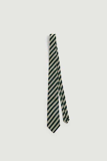 100% SILK STRIPED TIE - Green by Zara