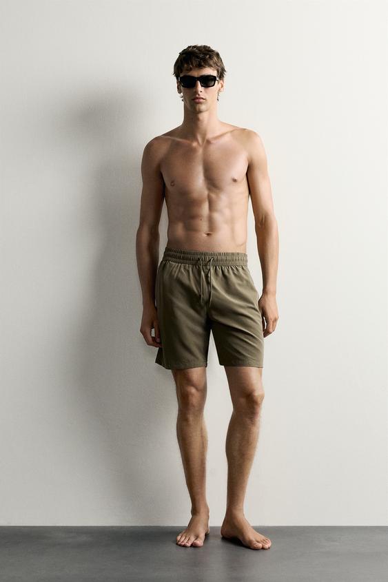 LONG SOFT SWIMMING TRUNKS - Khaki by Zara - Image 0
