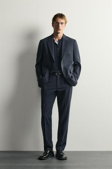 WOOL BLEND REGULAR FIT SUIT BLAZER - Navy blue by Zara