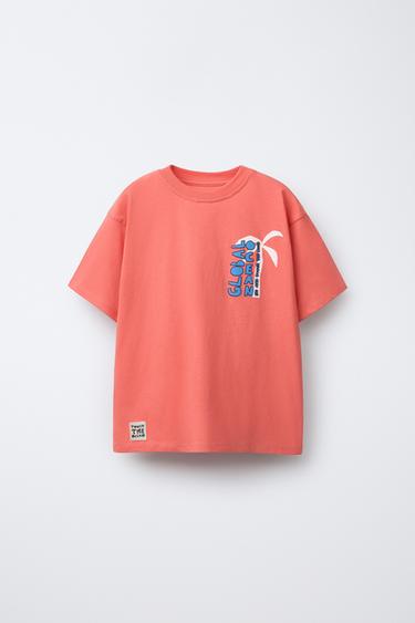 PALM TREE PRINT T-SHIRT - Coral by Zara - Image 0