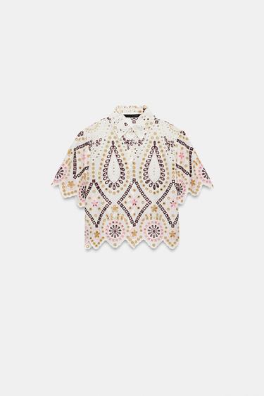 SHORT SLEEVE SHIRT WITH CUTWORK EMBROIDERY - Multicoloured by Zara