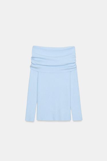 PLAIN KNIT OFF-SHOULDER JUMPER - Light blue by Zara