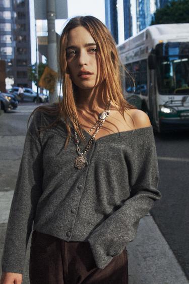 WOOL AND CASHMERE V-NECK CARDIGAN - Grey by Zara
